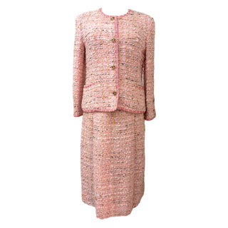 Chanel Pink Multicolor Tweed Jacket and Skirt Set