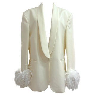 Magda Butrym Ivory Feather-Trimmed Tuxedo Blazer