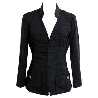 Chanel Black Tweed Zip-Up Jacket with Satin Trim
