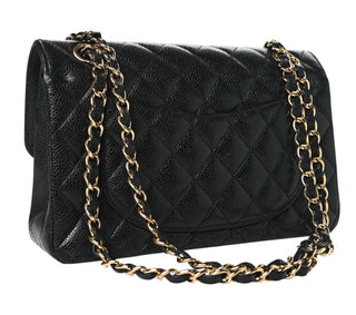 Chanel Black Caviar Skin Small Classic Double Flap Bag With Gold Hardware