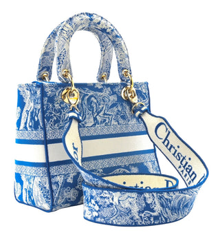 Christian Dior Blue Canvas Toile De Jouy Reverse Embroidered Medium Lady D-Lite Bag