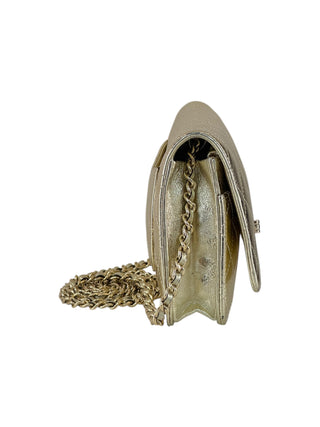 Chanel Metallic Gold Quilted Calfskin Reissue Wallet On Chain