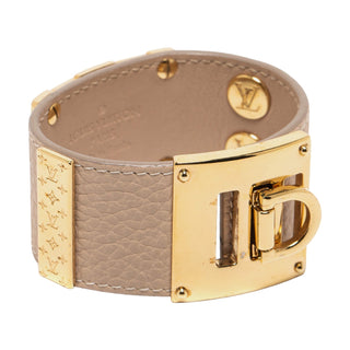 Louis Vuitton Beige Leather So LV Cuff Bracelet