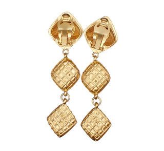 Chanel Vintage 1990's Quilted Triple Drop Earrings With Crystal Center