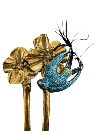 Christian Dior Metal Floral & Swallow Hairpin