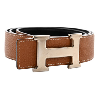 Hermès 32mm Reversible Belt In Gold Togo & Black Box Leather With Palladium H Buckle