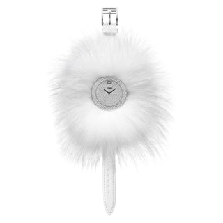 Fendi My Way White Diamond Pavé Watch With Arctic Fox Fur