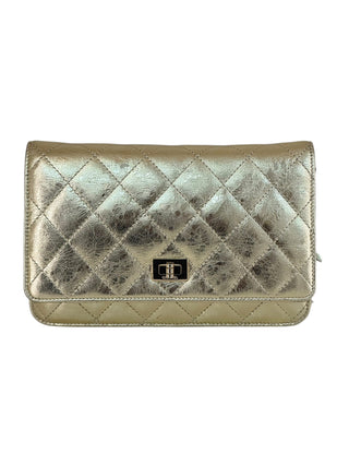 Chanel Metallic Gold Quilted Calfskin Reissue Wallet On Chain