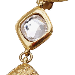 Chanel Vintage 1990's Quilted Triple Drop Earrings With Crystal Center