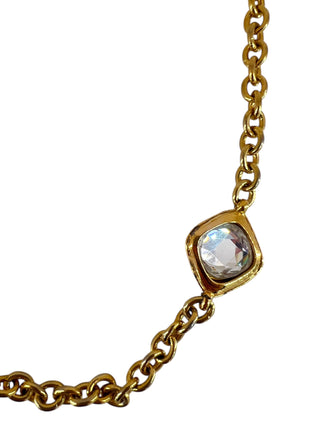 Chanel Gold Vintage Quilted Motif Crystal Chain Necklace