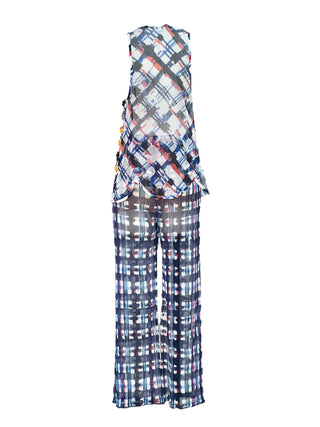 Chanel Blue Mosaic Bloom Embroidered Mesh Pant Set