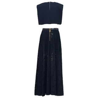 Louis Vuitton Black Structured Crop Top & Lace Maxi Skirt Set