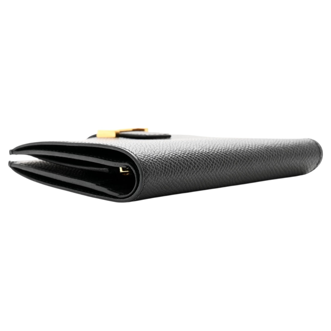 中古★Hermes Bearn Wallet Epsom & Gold Black★ Hermes Bearn Compact Wallet Black Epsom Palladium Hardware