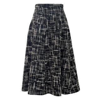 Chanel Black & White Grid Tweed Flared Midi Skirt