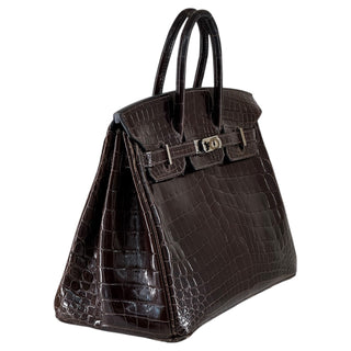 Hermès Birkin 25 Shiny Porosus Crocodile Cocoon With Palladium Hardware