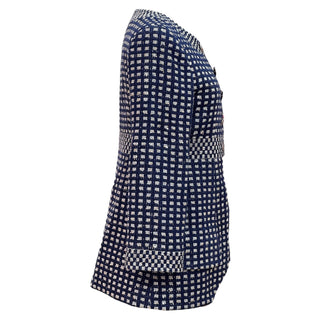 Chanel Navy & White Tweed Cutout Hem Double-Breasted Jacket