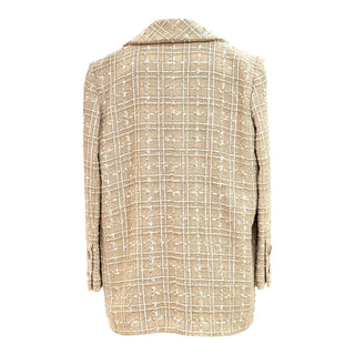 Chanel Beige & White Checked Tweed Longline Jacket