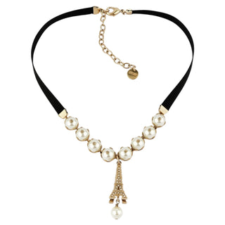 Christian Dior Pearl & Crystal Eiffel Tower Pendant Necklace