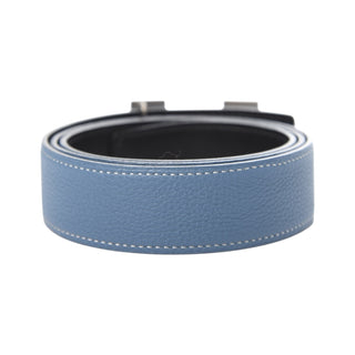 Hermès 32mm Reversible Belt Blue Jean Togo & Black Box Leather With Martelee H Buckle