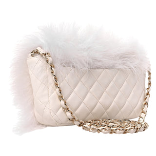 Chanel White Feather & Lambskin Quilted Flap Bag With Gold Hardware