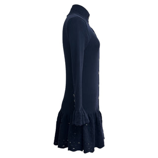 Chanel Navy Ribbed Knit Button-Front Dress