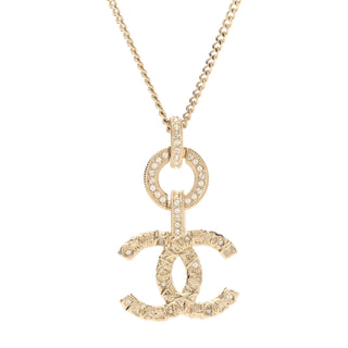 Chanel Crystal-Embellished Round Gold CC Logo Necklace