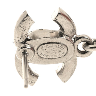 Chanel Silver Pearl Crystal CC Drop Earrings