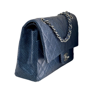 Chanel Blue Lizard Medium Double Flap Bag With Palladium Hardware