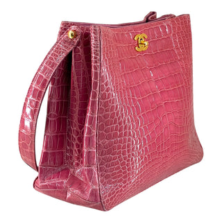 Chanel Vintage Pink Crocodile Medium Kelly Shoulder Bag With Gold Hardware