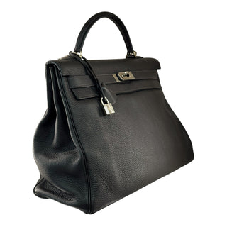 Hermès Kelly 40 Ebene Fjord In Clemence Leather With Gold Hardware
