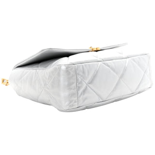 Chanel Silver Metallic Goatskin Quilted Large Chanel 19 Flap Bag