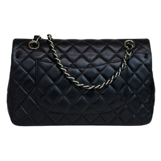 Chanel Black Quilted Lambskin Valentine Crystal Charms Medium Flap Bag With Silver Hardware