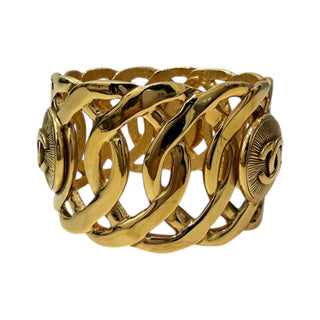 Chanel Vintage Gold Openwork Cuff Bracelet With CC Medallion