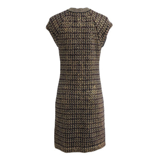 Chanel Brown & Black Tweed Sleeveless Dress With Front Button Detail