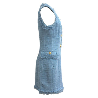 Balmain Light Blue Fringed Tweed Double-Breasted Mini Dress