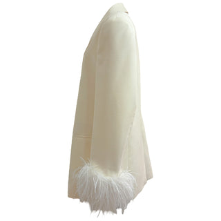 Magda Butrym Ivory Feather-Trimmed Tuxedo Blazer