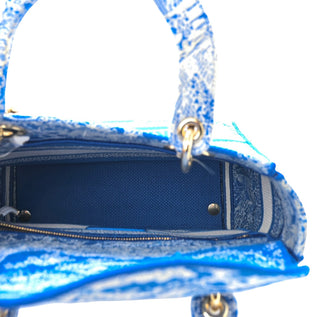 Christian Dior Blue Canvas Toile De Jouy Reverse Embroidered Medium Lady D-Lite Bag