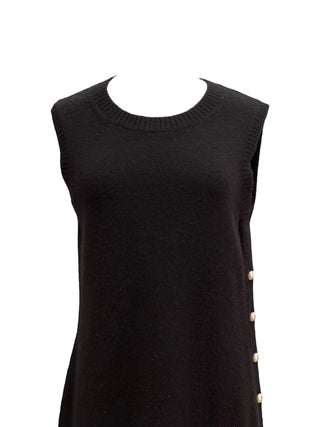 Chanel Black Knit Long Sleeveless With Pearl Side Detailing
