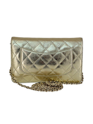 Chanel Metallic Gold Quilted Calfskin Reissue Wallet On Chain