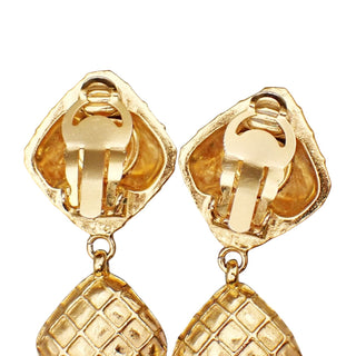 Chanel Vintage 1990's Quilted Triple Drop Earrings With Crystal Center