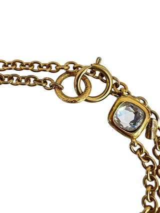 Chanel Gold Vintage Quilted Motif Crystal Chain Necklace