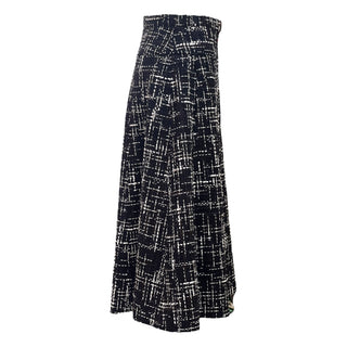 Chanel Black & White Grid Tweed Flared Midi Skirt