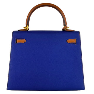 Hermès Kelly 25 Sellier In Bleu Electrique And Gold With Matte Gold Hardware