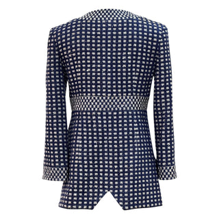Chanel Navy & White Tweed Cutout Hem Double-Breasted Jacket