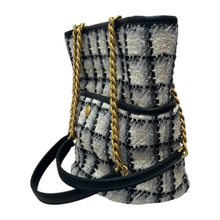 Chanel Tweed Multicoloured Checkered CC Hobo Tote Bag
