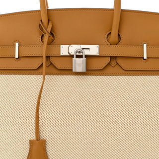 Hermes Birkin 35 Swift Twill H Fray In Sesame & Ecru With PHW