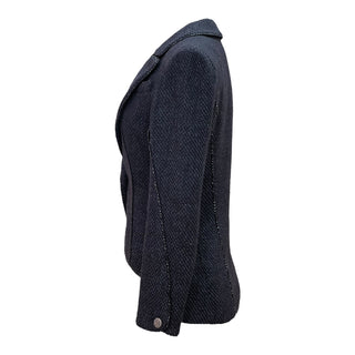 Chanel Navy Tweed Asymmetric Hem Tailored Blazer