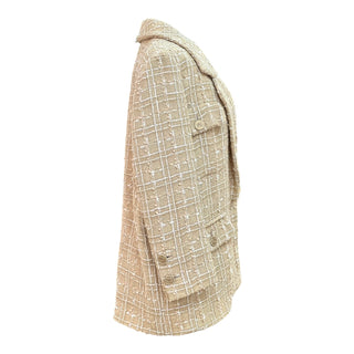 Chanel Beige & White Checked Tweed Longline Jacket