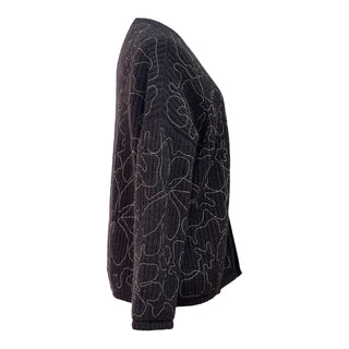 Brunello Cucinelli Grey Floral Embroidered Open-Front Cardigan