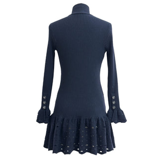 Chanel Navy Ribbed Knit Button-Front Dress